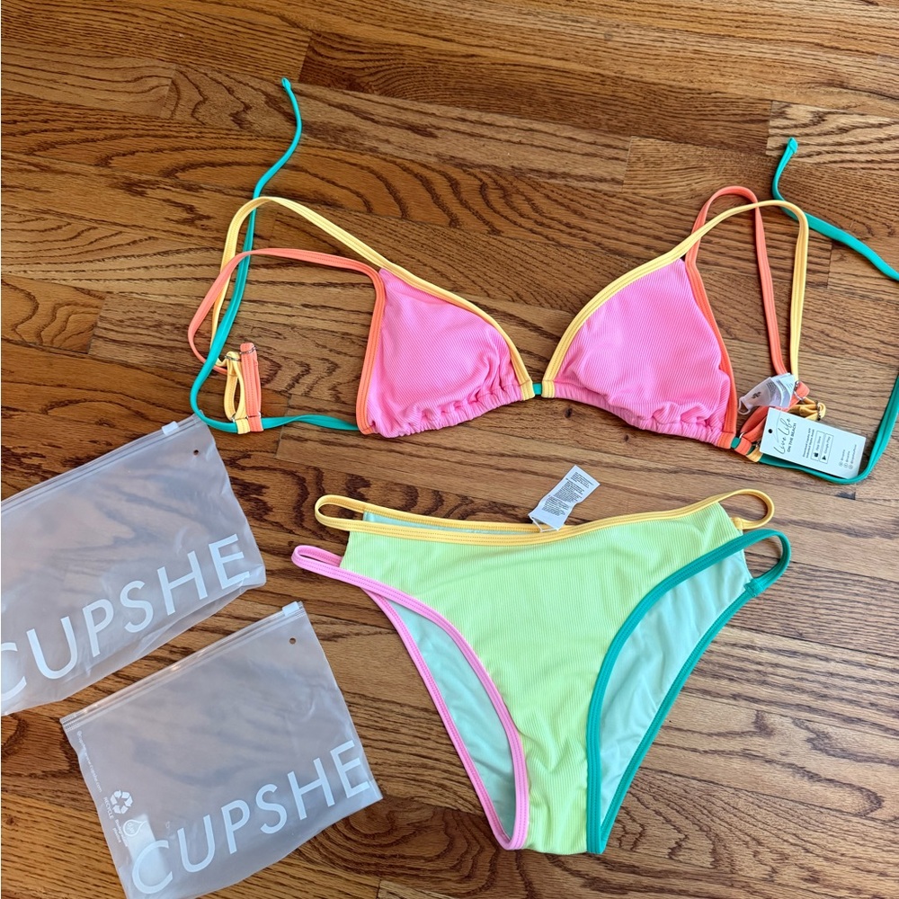 Cupshe Neon Bikini Set with Colorful Straps